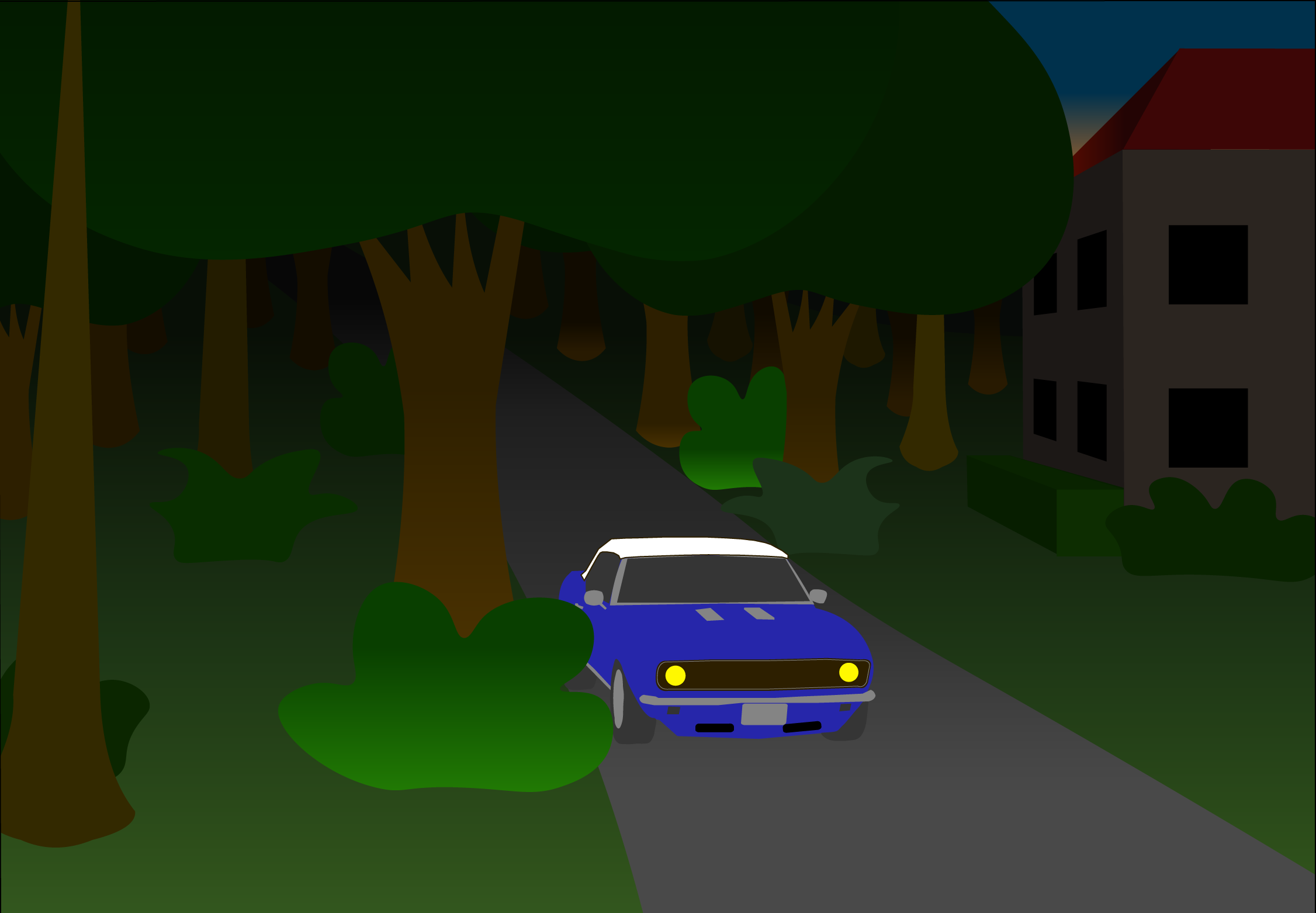 Car broke down in woods with two friends.